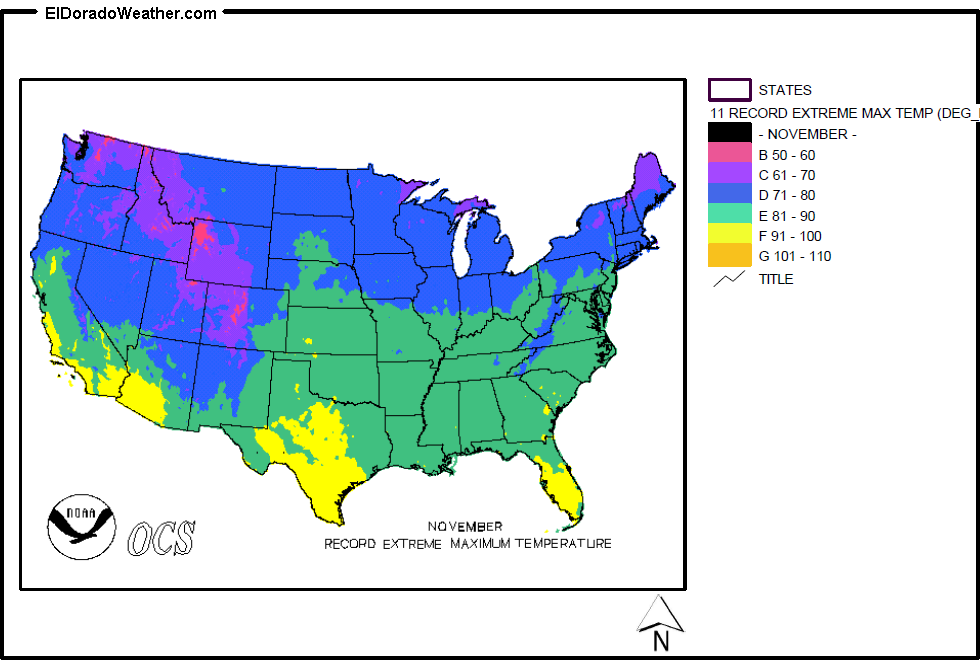 United States November Record Extreme Maximum Temperature